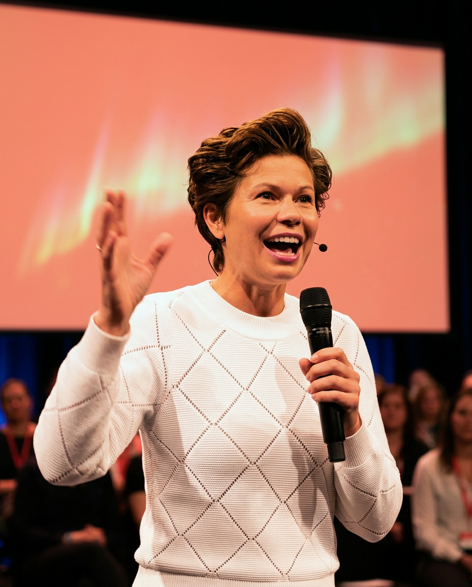 Thessa van Rhee op het podium — keynote spreker en grondlegger van de Bubble Methode